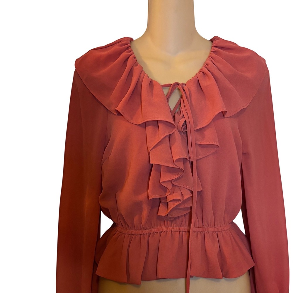 Do + Be Women's Top Long Sleeve Small Lace-up Front Elasticated Peoplum Waist